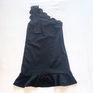 Victoria Beckham Black One-shoulder Dress with Bow and Scallop Detail